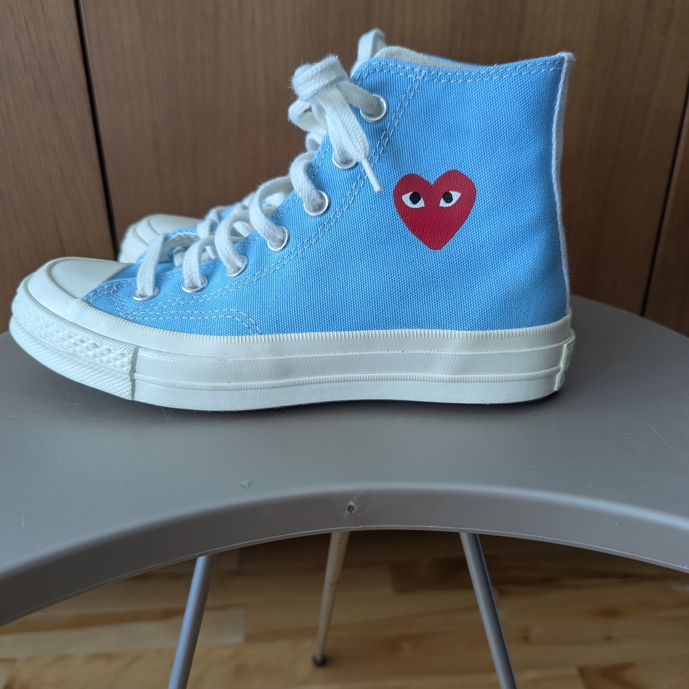 Women's Converse Comme Des Garcons Blue High-Top Sneakers with Red Heart